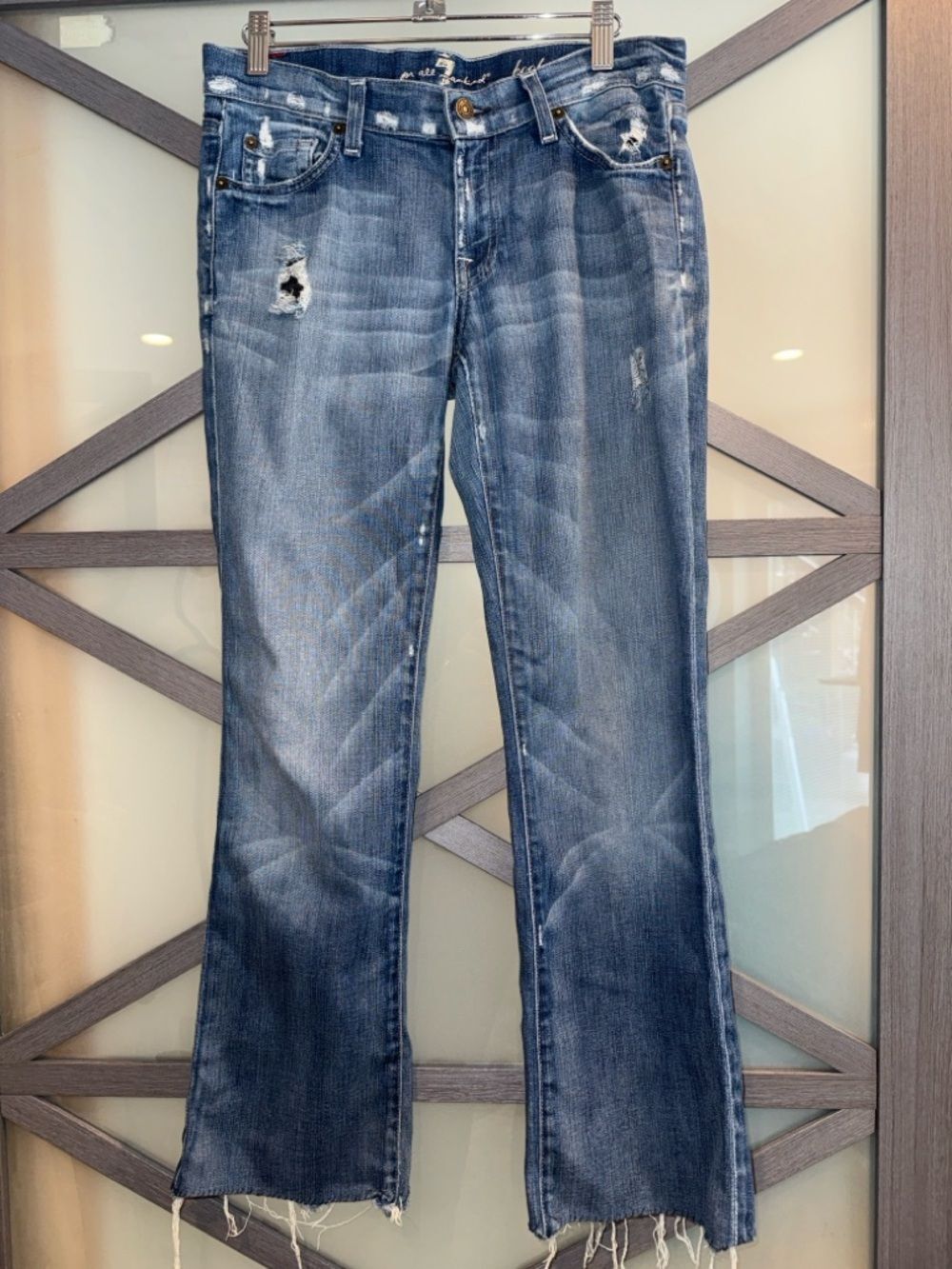 7 For All Mankind Distressed Blue Flare Jeans Size 28/6